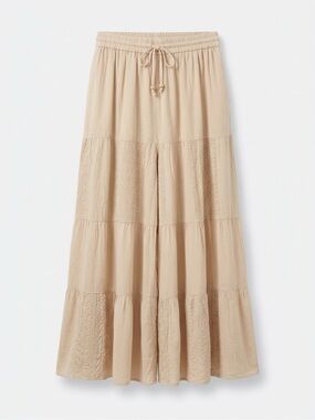 215 NWT Young Threads Latte Wide Leg Tiered Pants - Boho Style